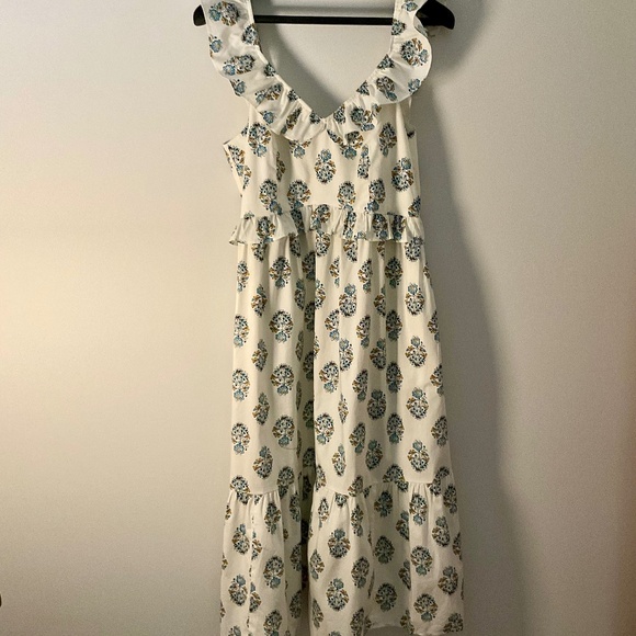 NWT J.Crew Factory V-neck ruffle midi dress Ivory Antique Navy SZ 14 - Picture 4 of 7